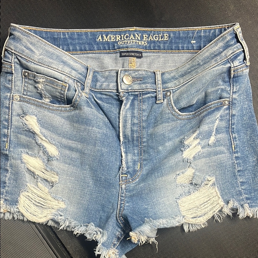 American Eagle Outfitters Blue Distressed Denim Shorts